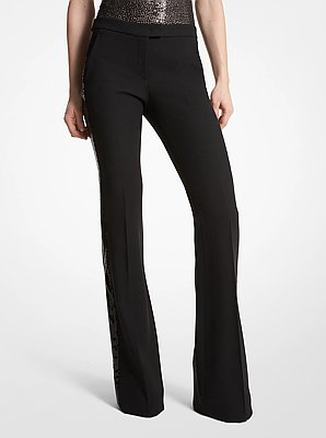 Haylee Hand-Embellished Sequin Double Crepe Sabl&eacute; Trousers