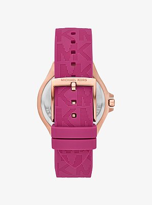 Lennox Pav&eacute; Rose Gold-Tone and Logo Silicone Strap Watch