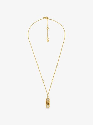 Pav&eacute; Precious Metal-Plated and Sterling Silver Empire Logo Necklace