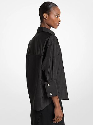 Camisa de tafet&aacute;n de seda con ribete deshilachado