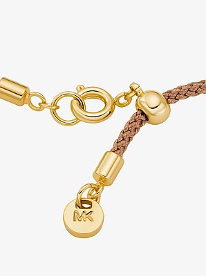 Pav&eacute; Gold-Tone Logo Corded Bracelet