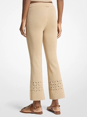 Laser Cut Metallic Stretch Knit Cropped Pants