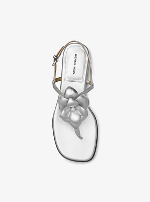 Jacie Floral Embellished Metallic Leather T-Strap Sandal