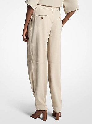 Pleated Suede Barrel Trousers