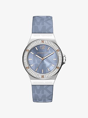 Lennox Pav&eacute; Silver-Tone and Logo Strap Watch