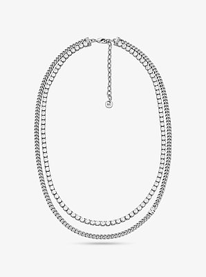 Precious Metal-Plated Brass Double Chain Tennis Necklace