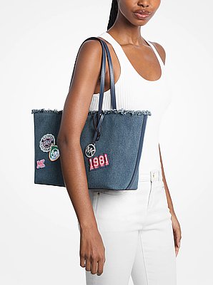 Sac fourre-tout convertible Avalon de taille moyenne en denim &agrave; ornements