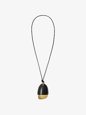 Brushed Brass and Leather Wrapped Pendant Necklace