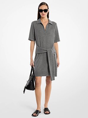 Cashmere Tie-Front Polo Dress