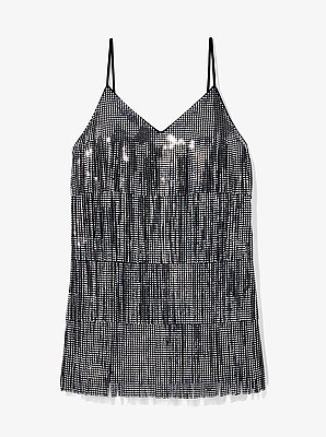 Vestido lencero con tachuelas y flecos
