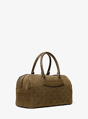 Bandolera Jet Set Travel mediana de gamuza con logotipo en relieve
