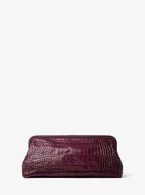 Angelica Large Crocodile Embossed Leather Frame Clutch