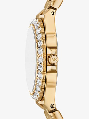 Reloj Lennox mini en tono dorado con incrustaciones de pav&eacute;
