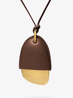 Brushed Brass and Leather Wrapped Pendant Necklace