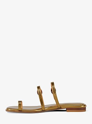 Kya Metallic Snake Embossed Leather Flat Sandal