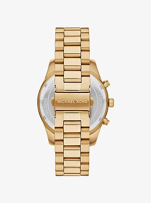 Ensemble-cadeau montre Lexington surdimensionn&eacute;e de ton or et porte-cartes en cuir gaufr&eacute; &agrave; motif de crocodile