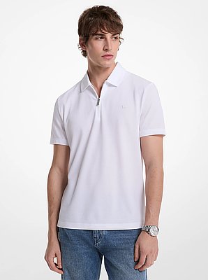 Cotton Blend Piqu&eacute; Zip-Up Polo Shirt