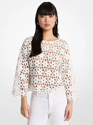Mirror-Embellished Floral Crochet Top