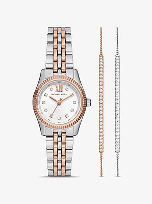 Cadeauset van armbanden met schuifsluiting en horloge Lexington, tweekleurig met siersteentjes