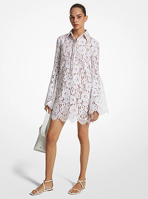 Floral Lace Bell-Sleeve Shirtdress