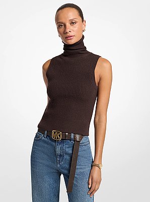 Wool Sleeveless Turtleneck Top