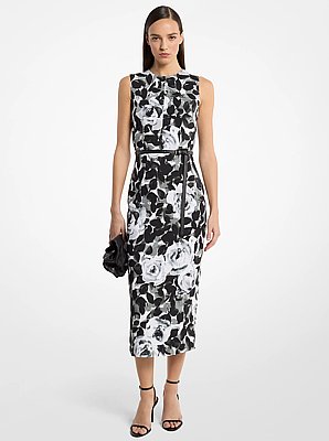 Rose Stretch Cady Belted Sheath Dress