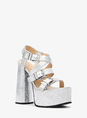 Sandalo con plateau Darrington in pelle craquel&eacute; metallizzata