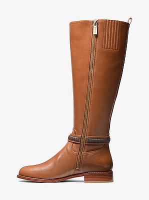 Mindy Leather and Signature Logo Trim Wide Calf Boot