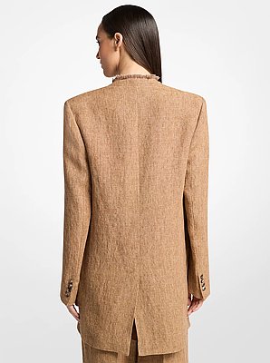 Frayed Linen Collarless Blazer