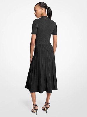 Ribbed Stretch Knit Polo Midi Dress