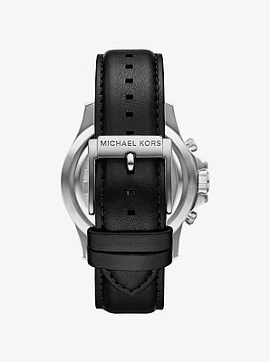 Oversized Everest Silver-Tone and Leather Watch