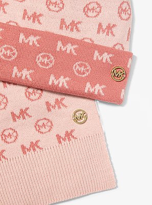 Logo Jacquard Knit Beanie Hat and Scarf Set