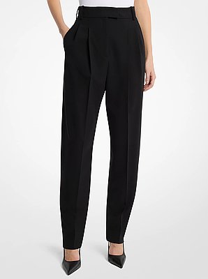 Dru Pleated Stretch Tissue Wool Crepe Trousers