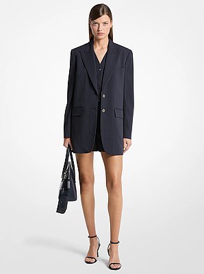 Blazer boyfriend de mezcla de lana a rayas diplom&aacute;ticas