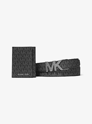 Signature Logo Tri-Fold Card Case and Belt Gift Set