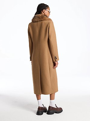 Manteau en m&eacute;lange de laine &agrave; col en fausse fourrure