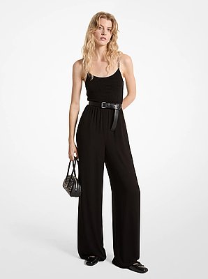 Jumpsuit aus gesmoktem Georgette mit Ketten