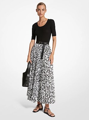 Floral Poplin Pleated Skirt