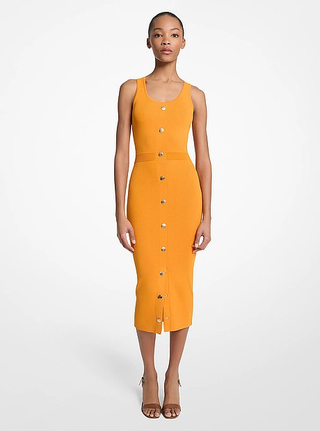 Vestido midi de tirantes en mezcla de viscosa el&aacute;stica