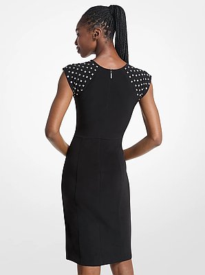 Studded-Sleeve Stretch Matte Jersey Dress