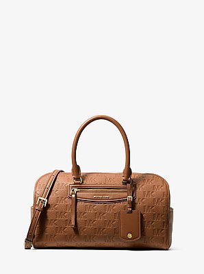 Jet Set Travel Medium Logo Embossed Leather Duffel Crossbody Bag