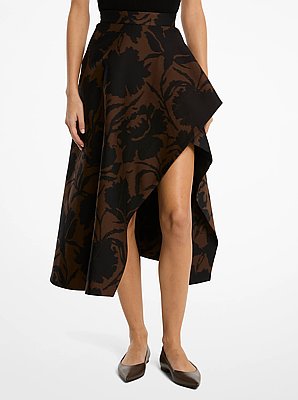Floral Chin&eacute; Cotton and Silk Jacquard Asymmetric Skirt