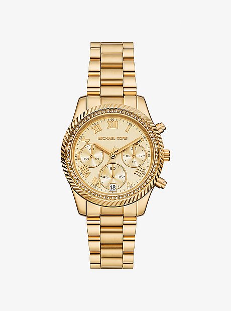 Mini Lexington Pav&eacute; Gold-Tone Watch