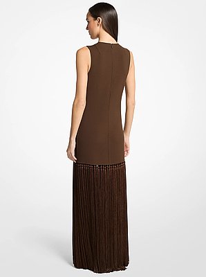 Vestido de crep&eacute; de lana de doble cara con flecos