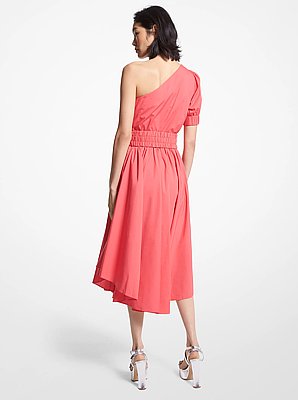 Stretch Cotton Poplin One-Shoulder Dress