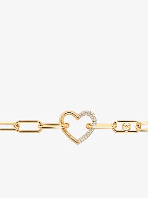 Pav&eacute; Heart Curb-Link Bracelet