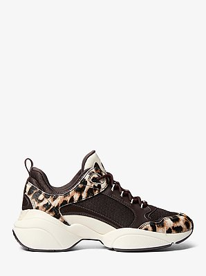 Bowie Leopard-Print Calf Hair and Mesh Trainer