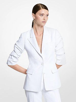 Double Crepe Sabl&eacute; Crushed-Sleeve Blazer