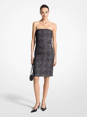 Vestido de tweed sin tirantes de mezcla de lana con estampado Pr&iacute;ncipe de Gales