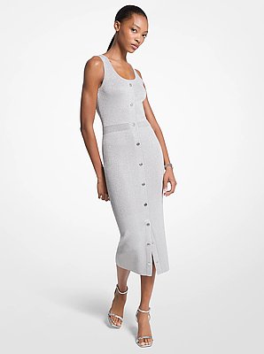 Vestido midi sin mangas de punto metalizado